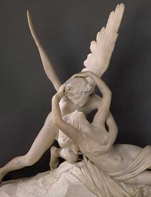 Photographie de la statue du baiser d'Apollon à Psyché par Canova