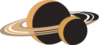 Illustration de la planète saturne avec en premier plan sa lune Titan. Tous deux visibles en croissant.